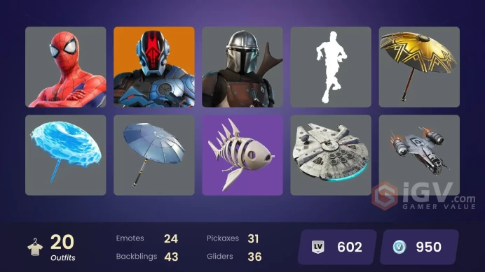 | PC/PSN/XBOX | 20 SKINS | The Foundation | Mandalorian | The Imagined | Ronin | Predator | Lt. Evergreen | Gumbo | Reese | 950 VBUCKS | Fehyg |