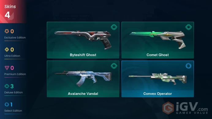 EU 4 skins | Comet Ghost | Byteshift Ghost | Avalanche Vandal | Convex Operator | V0505