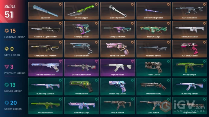 [EU] 51x Rare Skins [Evori's Spellcaster Knife + Kuronami Vandal +Champions 2024 Phantom + Glitchpop Phantom + Sentinels OP + 3xBP] Full Access