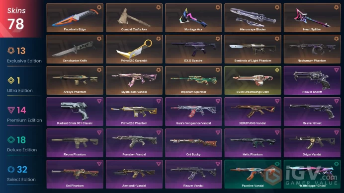 [KOREA] 78 Skins | 7 Knife | Full Acces | Prime//2.0 Karambit / Combat Crafts Axe / Araxys Phantom / Imperium Operator|