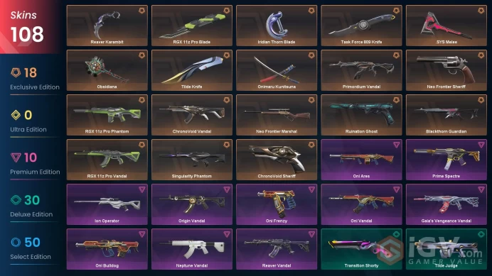 EU | ASCENDENT RANK | 108 Skins with 23 Premium Skins & 5 BATTLEPASS | LVL 432 | Full Access