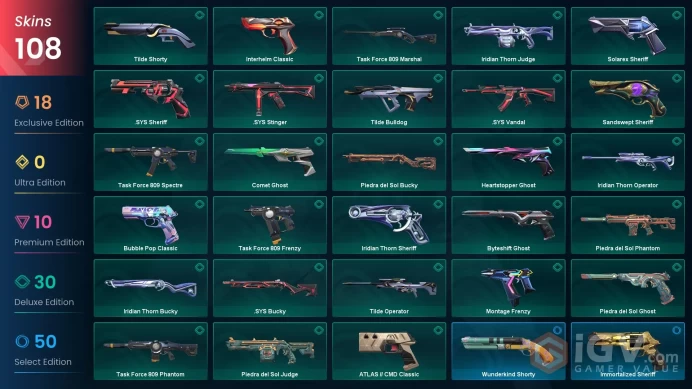 EU | ASCENDENT RANK | 108 Skins with 23 Premium Skins & 5 BATTLEPASS | LVL 432 | Full Access