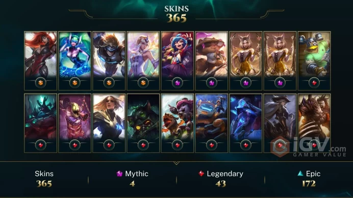 EUNE / BRONZE 1 - 172 Champ - 365 Perfect Skins(4 Ultimate, 4 Mythic, 43 Legendary, 172 Epic) - 26.8K BE - FULL ACCES - CHEAP