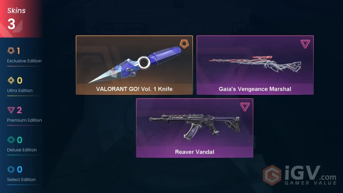 [EU] VALORANT GO! Vol. 1 Knife | Gaia's Vengeance Marshal  | Reaver Vandal ~ 7,100 VP Inventory value