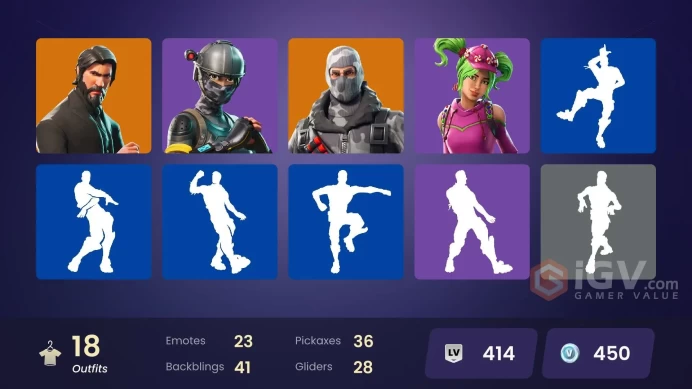 18 skins/full access/the reaper/take the l/elite agent/havoc/sub commander/orange justice/carbide/shadow ops