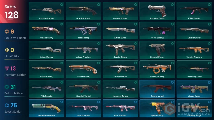 EU / 128 LUX SKINS (Ego Vandal+Reaver Vandal+Reaver Sheriff+Recon Phantom) + 9 KNIVES (Prism III Axe+Recon Balisong) / MAIL (FULL ACCESS)