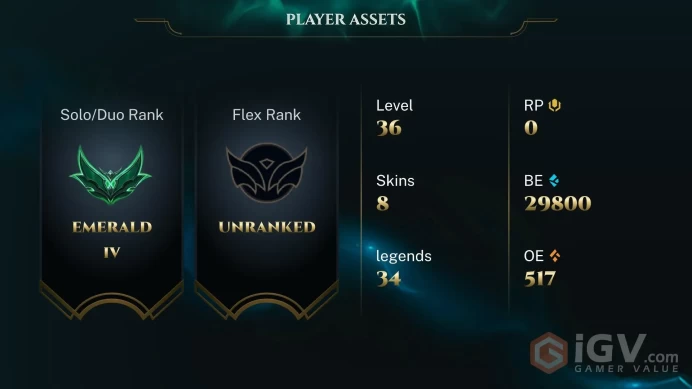 [EUW] EMRALD 4 58 WR 29K BE +30 LP GAIN HONOR 5 OTP AKALI SKINS HANDMADE ACCOUNT
