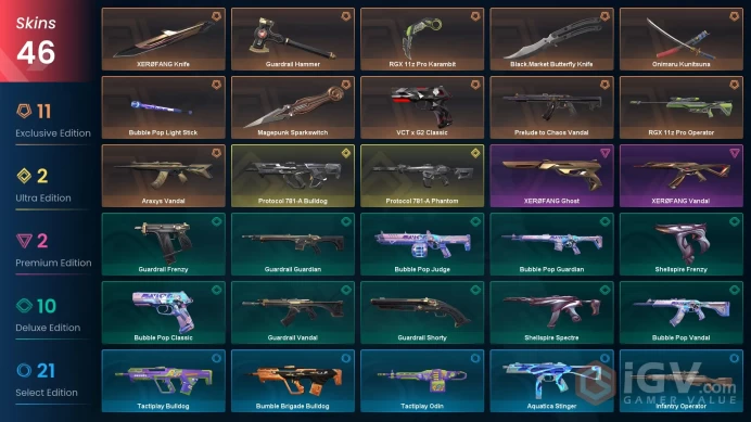 [NA]46 SKINS |7KNIVES | Bubble Pop Light Stick Guardrail Hammer Onimaru Kunitsuna XEROFANG Knife Magepunk Sparkswitch RGX