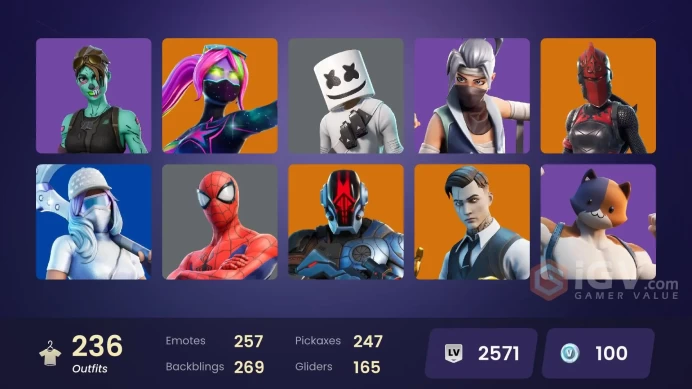 (PC PSN XBOX 236 skins | CHUN-LI / LARA CROFT / GALAXIA / MARSHMELLO / Gold Midas | Gold Brutus | Pitch Patroller | Recon Champion | Nezumi | Me