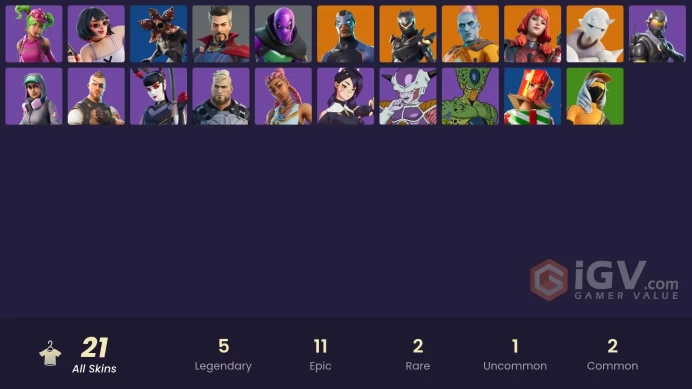 | PC | 21 SKINS | The Imagined | Snap | Carbide | Oblivion | The Origin | Zoey | Battlehawk | Tsuki 2.0 | Erisa | Evie | 300 VBUCKS | FgrvB |