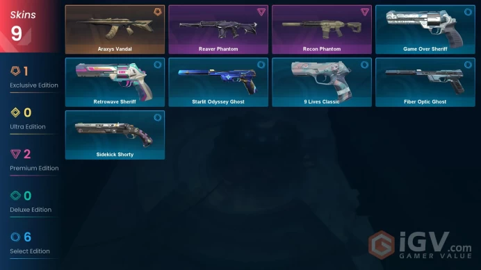 [EU] 9 SKINS Araxys Vandal |  Recon Phantom | Reaver Phantom ~ 5,725 VP Inventory value
