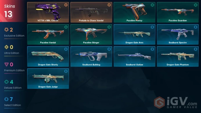13 Skin // EU-TR // Prelude To Chaos Vandal + VCT26 X BBL Classic + BattlePass // FULL Access // Valorant Best Skins // Bronze 3