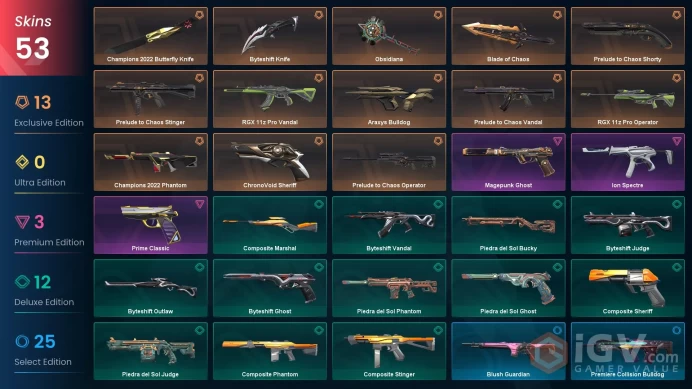 EU [ 53 TOP SKINS + 4 KNIFE ] Champions 2022 Butterfly Knife + Blade of Chaos + Prelude to Chaos Vandal + Champions 2022 Phantom / full aces