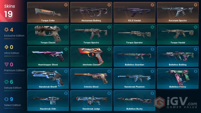 EU 19 skins | EX.O Vandal | Torque Coiler | Kuronami Spectre | Nocturnum Bulldog | Heartstopper Ghost | Interhelm Classic | V0454