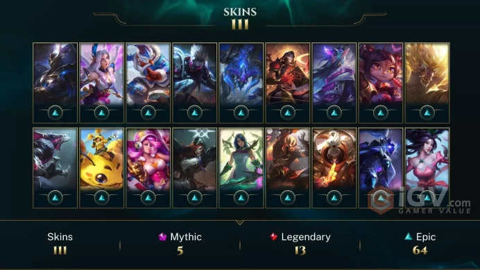 [D143] NA/EUW/OCE/JP/ 172 heroes / 111skins /  Instant Delivery/ Can change bound email and password/Can be transferred to any server