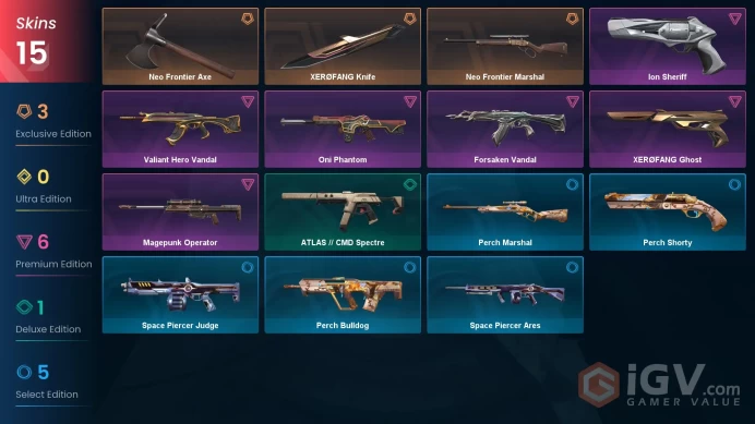 [NA]15 SKINS |2KNIVES | Valiant Hero Vandal Neo Frontier Marshal Magepunk Operator Neo Frontier Axe XEROFANG Knife