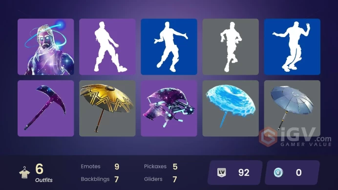 6 skins/full access/galaxy/f banner/stellar axe/galactic disc/berdi/hana/discovery/