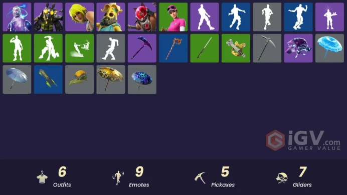 6 skins/full access/galaxy/f banner/stellar axe/galactic disc/berdi/hana/discovery/