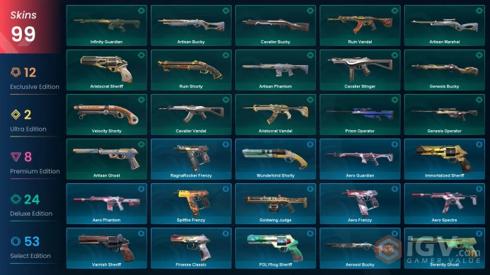NA - 140+ Skins - 11 Knives - RGX / Reaver / Elderflame - HIGH VALUE VALORANT Account - VA051