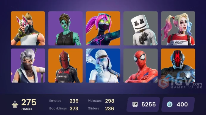 275 skins/full access/gold midas/gold tntina/unchained ramirez/star jet/fresh/tidy/striker specialist/heron stance hero