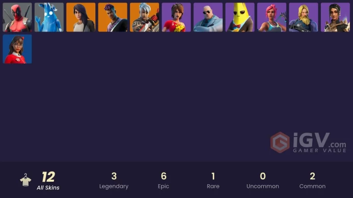 | PC/PSN/XBOX | 12 SKINS | Deadpool | Gear Specialist Maya | Fade | Ronin | Scuba Jonesy | Brutus | TNTina | Agent Peely | 0 VBUCKS | FfUgG |