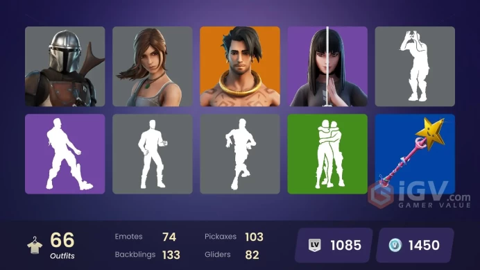 | PC | 66 SKINS | Mandalorian | Predator | Menace | Joey | Kymera | Raz | Yon Dar 3000 | Reese | Felina | Lexa | Kor | 1450 VBUCKS | FhPw5 |