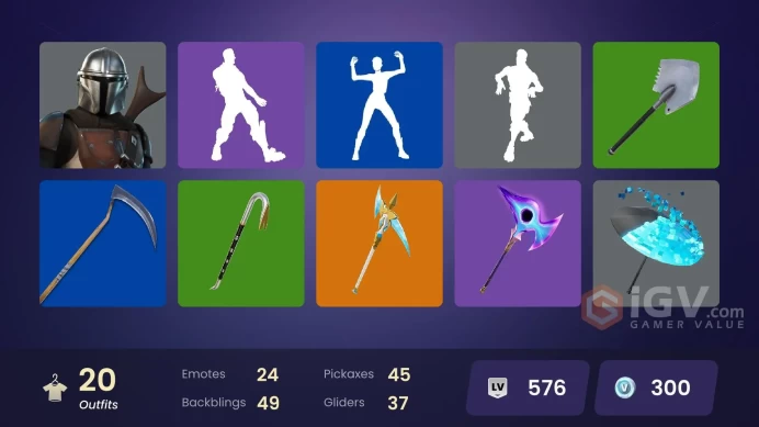 | PC/XBOX | 20 SKINS | Spectra Knight | Predator | Menace | Mandalorian | Omegarok | Lil Split | Mancake | Felina | Mave | 300 VBUCKS | FgiIe |