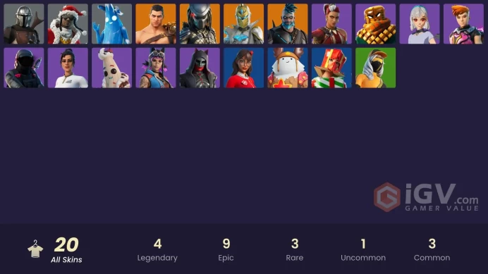 | PC/XBOX | 20 SKINS | Spectra Knight | Predator | Menace | Mandalorian | Omegarok | Lil Split | Mancake | Felina | Mave | 300 VBUCKS | FgiIe |