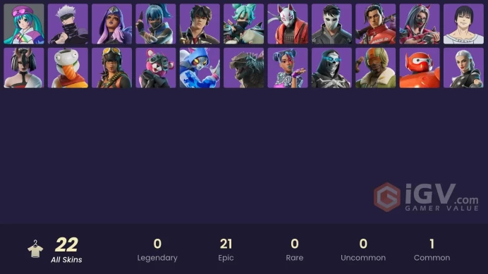 | PC/PSN/XBOX | 22 SKINS | Haruka of the Masks | Toji Fushiguro | Godzilla Evolved | Cassidy Quinn | Kendo | Durrr Taisho | 500 VBUCKS | FeBgw |