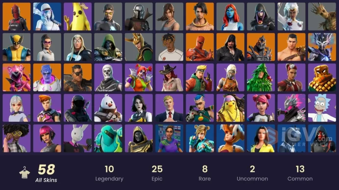 | PC/XBOX | 58 SKINS | Hybrid | Menace | Mandalorian | Joey | Kymera | Raz | Ruin | Blackheart | Mecha Cuddle Master | 100 VBUCKS | Fhq1h |