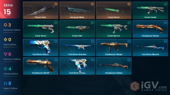 EU | 15 Skins | Diamond | VP Value 6300| Reaver Knife | Intergrade Blade | Buddies 25 | 1 Battle passes Purchas | Full Details Below!