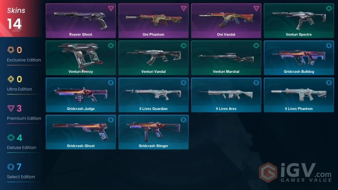 EU | 14 Skins | Diamond | Level 56 | VP Value 6325 | Oni Vandal | Oni Phantom | Reaver Ghost | Full Access | Full Details Below!