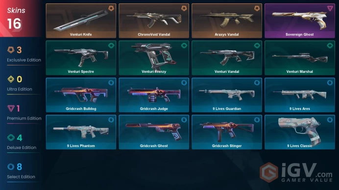 EU | 16 Skins | Silver | Level 58 | VP Value 7125 | ChronoVoid Vandal | Araxys Vandal | Venturi Knife | Full Access | Full Details Below!