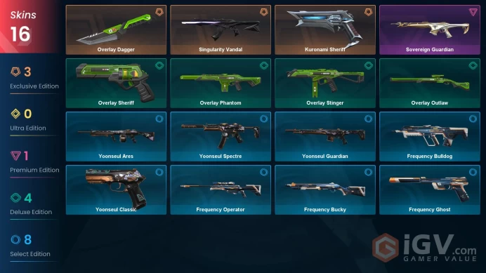 EU | 16 Skins | Platinum | Level 30 | VP Value 7325 | Kuronami Sheriff | Singularity Vandal | Overlay Dagger | Full Access | Full Details Below!