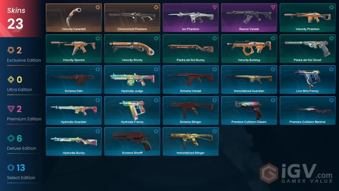 EU | 23 Skins | Silver | Level 61 | VP Value 7725 | Velocity Karambit | ChronoVoid Phantom | Reaver Vandal | Full Access | Full Details Below!