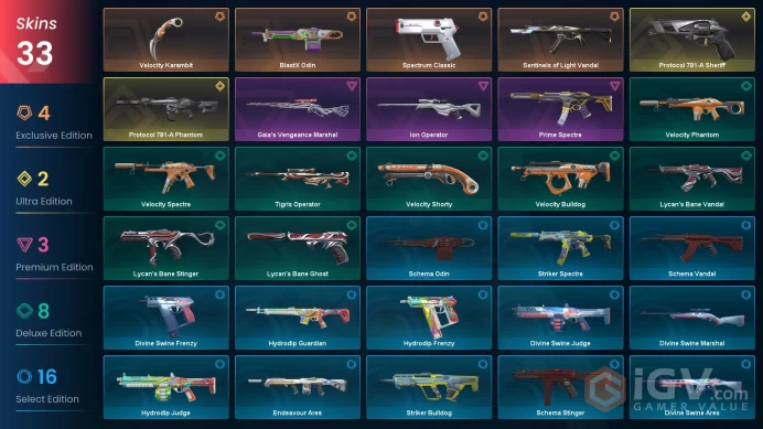 EU | 33 Skins | Diamond | Level 44 | Buddies 57 | Spectrum Classic | Protocol 781-A Phantom | 1 Battle passes Purchase | Instant Delivery 