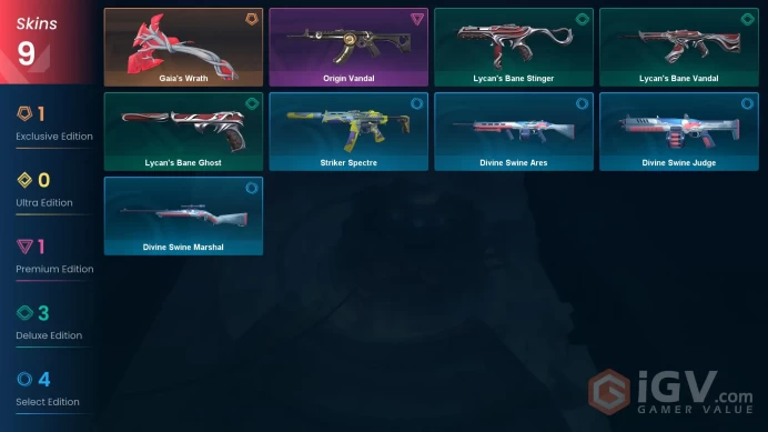 EU | 9 Skins | Bronze | Level 23 | VP Value 6325 | Gaia's Wrath | Origin Vandal | 11 Buddies | Full Access | Full Details Below!