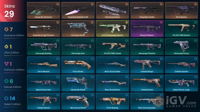 EU | 29 Skins | VP Value 25050 | Araxys Bio-Atomizers |Singularity Butterfly Knife | 2 Battlepasses Purchase| Full Access| Full Details Below!