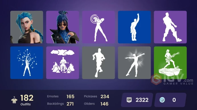 PC/PSN/Xbox/Nintendo 182 skins | Arcane Jinx | Arcane Vi | Optimus Prime | Valeria | Era | Mizuki | Zeus | Peter Griffin | Renzo the Destroyer |