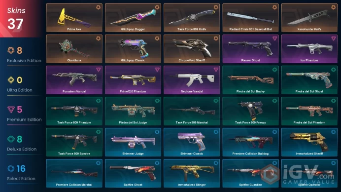 EU| 37 Skins | 5 Knives | Level 63| Glitchpop Dagger |Prime Axe| ChronoVoid Sheriff | Glitchpop Classic |2 Battlepasses Purchase | Full Details 
