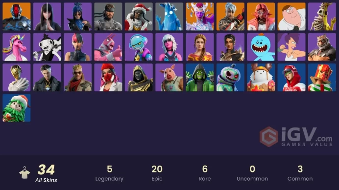 34 skins [All Platforms] Peter Griffin | Valeria | The Cube Queen | Ronin | The Foundation | Polar Peely | 400 VB | Instant Delivery