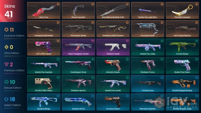 [NA]41 SKINS |6KNIVES | Bubble Pop Light Stick Champions 2024 Blade Gaia's Fury Prime//2.0 Karambit Reaver Karambi