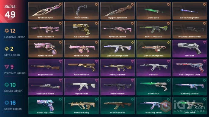 [NA]49 SKINS |5KNIVES | Bubble Pop Light Stick Comet Sword Mystbloom Kunai Reaver Karambit Mage