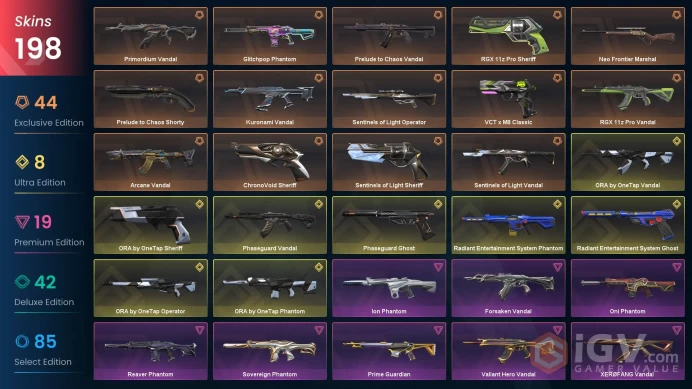 [NA] 198 SKINS | 20 KNIVES |Prelude to Chaos Shorty Spectrum Classic VCT x M8 Classic Reaver Ghost Sovereign Ghost ChronoVo