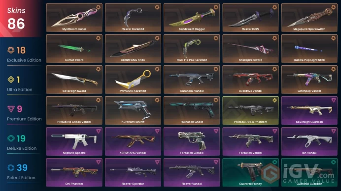 [NA] 86SKINS |12KNIVES | RGX 11z Pro Karambit Sandswept Dagger Shellspire Sword Sovereign Sword XEROFANG Knife