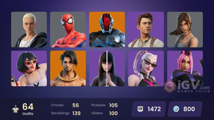 | PC/XBOX | 64 SKINS | Raz | The Cube Queen | Joey | Ronin | Kymera | The Foundation | Snap | Malik | The Imagined | Evie | 800 VBUCKS | FiVqU |