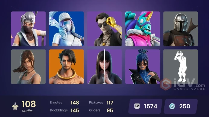 [PC/PSN/XBOX] 109 skins | Lara Croft | Snake Eyes | Major Glory | Laugh It Up|The Look | Get Griddy | Go Mufasa | 250 VB