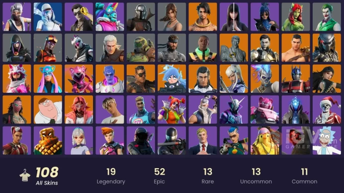 [PC/PSN/XBOX] 109 skins | Lara Croft | Snake Eyes | Major Glory | Laugh It Up|The Look | Get Griddy | Go Mufasa | 250 VB
