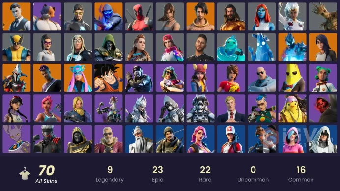 [ALL PLATFORMS]-70 Skin-Son Goku-Aloy-Midas-Tony Stark-TNTina-Metal Team Leader-FULL ACCESS-BEST SELLER-