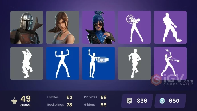 | PC/PSN | 49 SKINS | Omegarok | Midas Rex | Peter Griffin | Spectra Knight | Era | Mandalorian | Valeria | Kado Thorne | 600 VBUCKS | FjGsK |